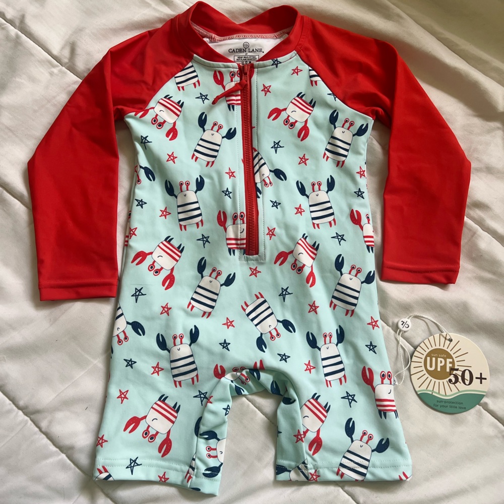 Caden Lane 2T Crabie Cutie swim romper rash guard